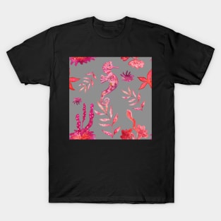 Red Seahorse and Algae (on gray background) T-Shirt